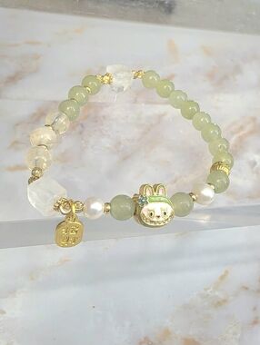 Labubu Inspired Mint Jade & Prosperity Charm Bracelet Sage Luxe